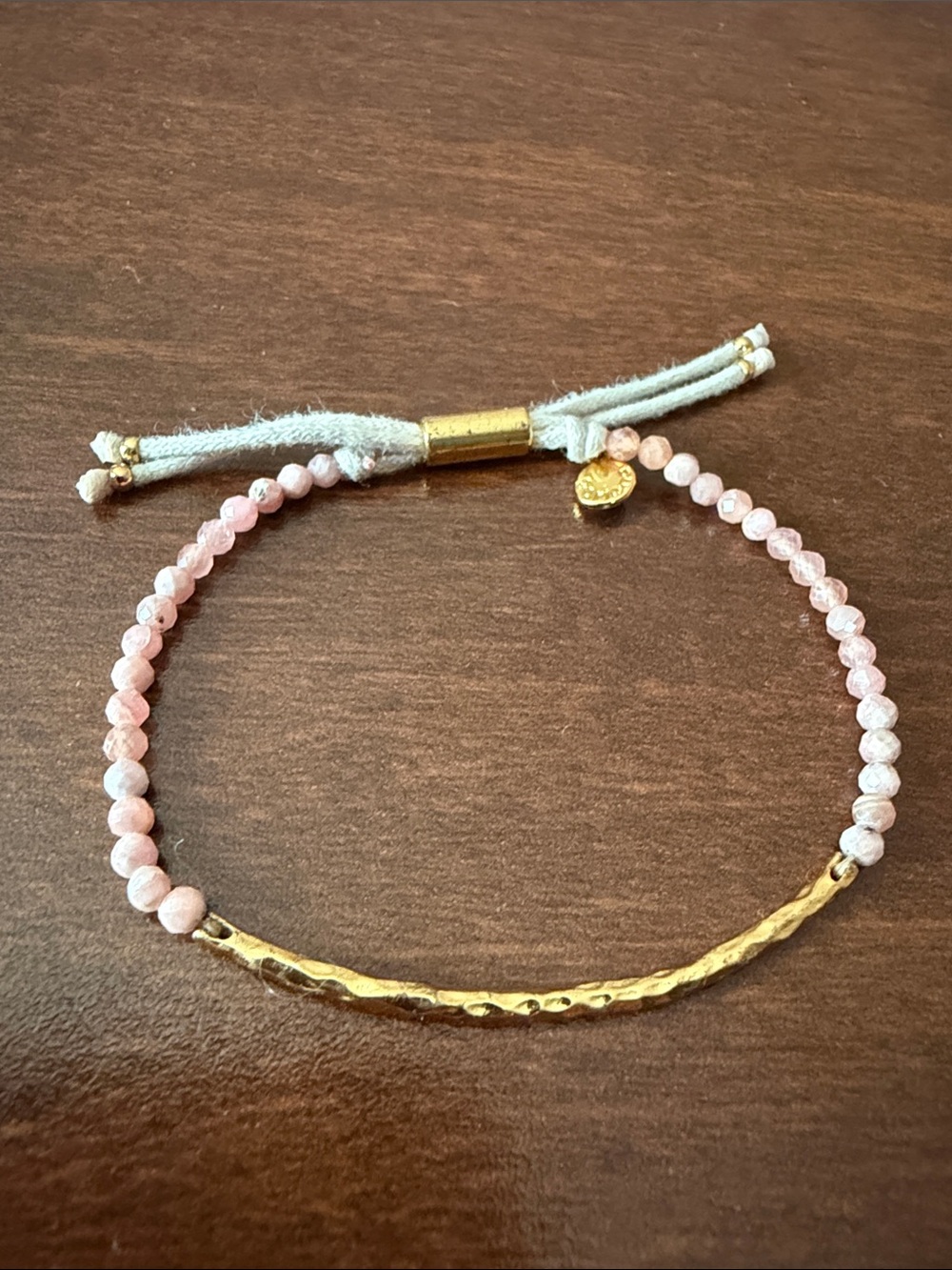 Gorjana 14K gold plated adjustable bracelet with natural pink sapphires